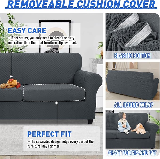 MAXIJIN 4 Piece Couch Covers for 3 Cushion Couch Super Stretch Non Slip Couch - Image 8