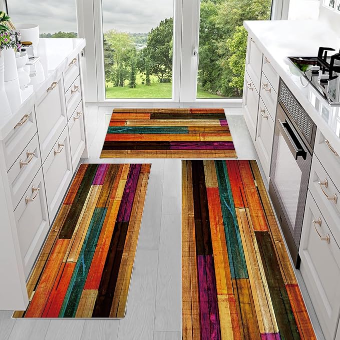 Sofort Kitchen Rugs Sets of 3, Colorful Wooden Abstract Kitchen Mats by Unknown