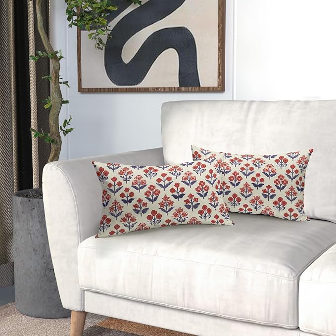 4th of July Patriotic Floral Block Print Pillow Covers 12x20 Inch Set of 2 - Image 6