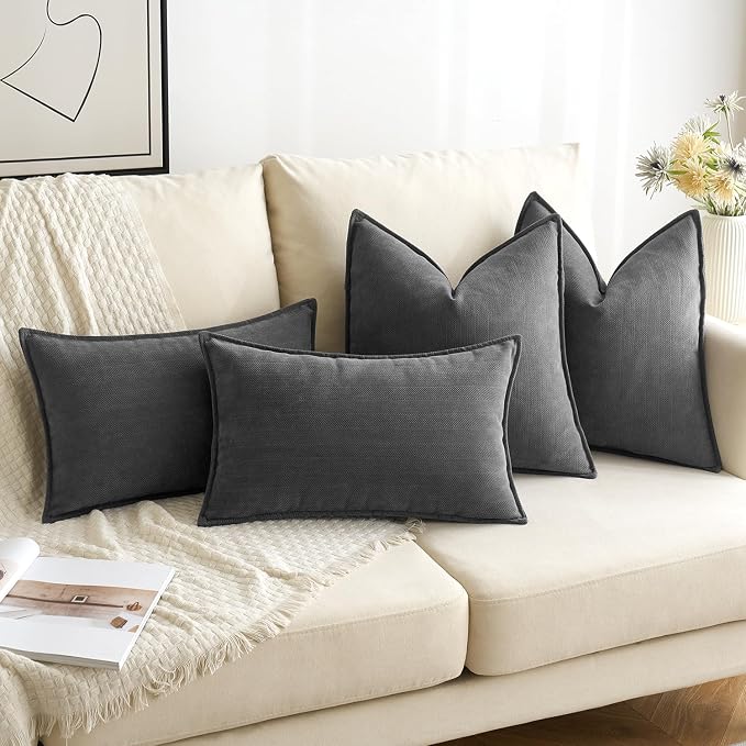 MIULEE Pack of 2 Dark Grey Decorative Pillow Covers 24x24 Inch Soft Chenille - Image 4