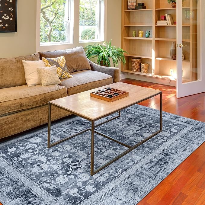 Area Rug 6×9, Large Vintage Boho Rug, Ultra-Soft Low Pile, Non Slip, Stain by DomitapisRug