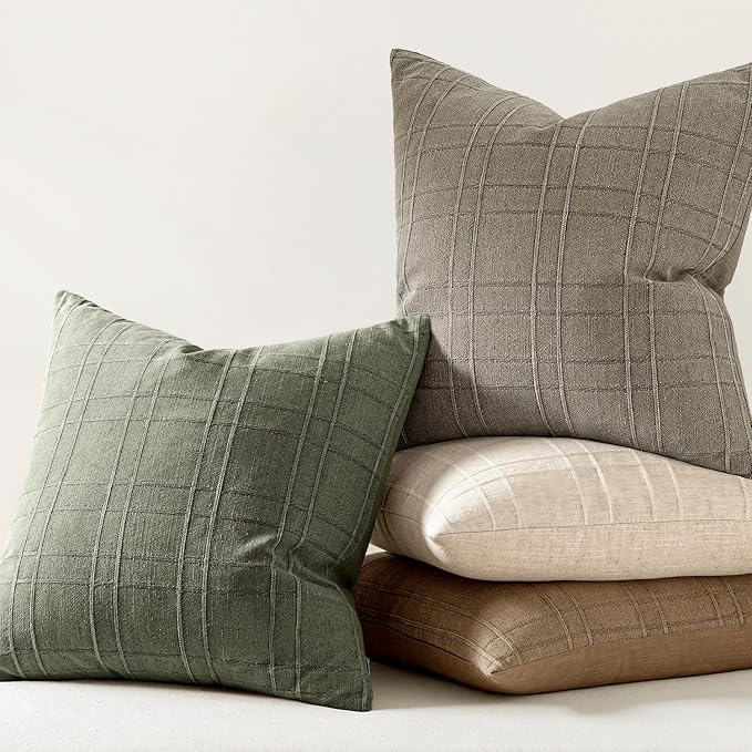 MIULEE Decorative Linen Check Euro Shams Throw Pillow Covers Neutral Farmhouse - Image 6