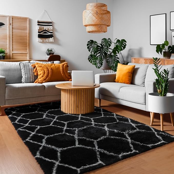 ONASAR Area Rugs for Bedroom Living Room, Fluffy 4x6 Black and White Rug - Image 6