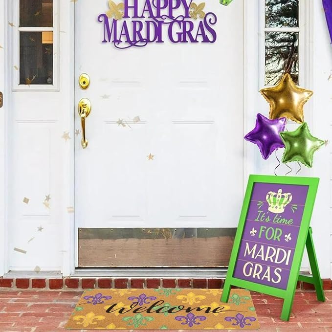 FGSS Mardi-Gras Fleur-De-Lis Welcome-Doormat Outdoor-Entrance - Image 2