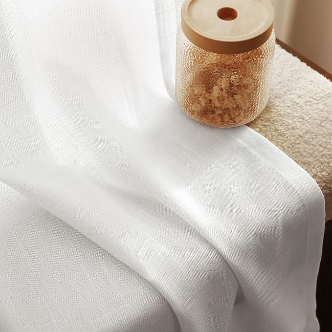 White Curtains 96 inches Long 2 Panels Back Tab Light Filtering Cotton Textured - Image 3