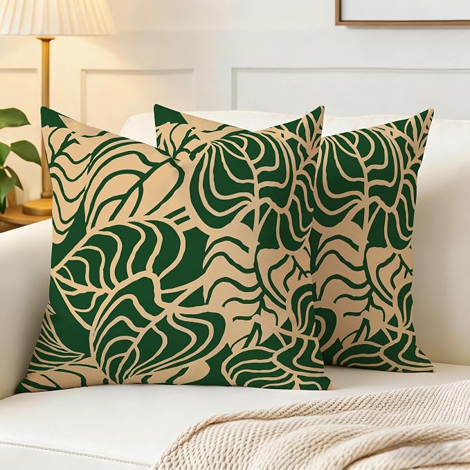 Tropical Green Plant Throw Pillow Covers 18x18 Inch Set of 2 Summer Sage Green - Image 3