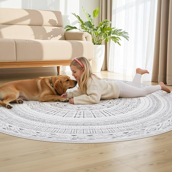 cotiled 6x6 Round Area Rug Living Room: Washable Boho Rugs - Image 7