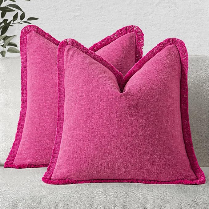 MIULEE Decorative Throw Pillow Covers Neutral Linen Fringe Throw Pillows Set of by MIULEE