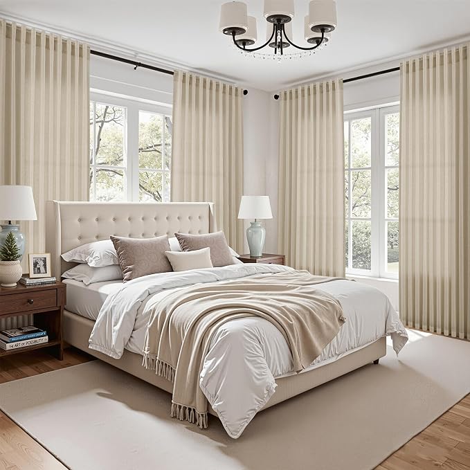Eggshell Beige Linen Curtains for Living Room 98 Inches Long Light Filtering - Image 7