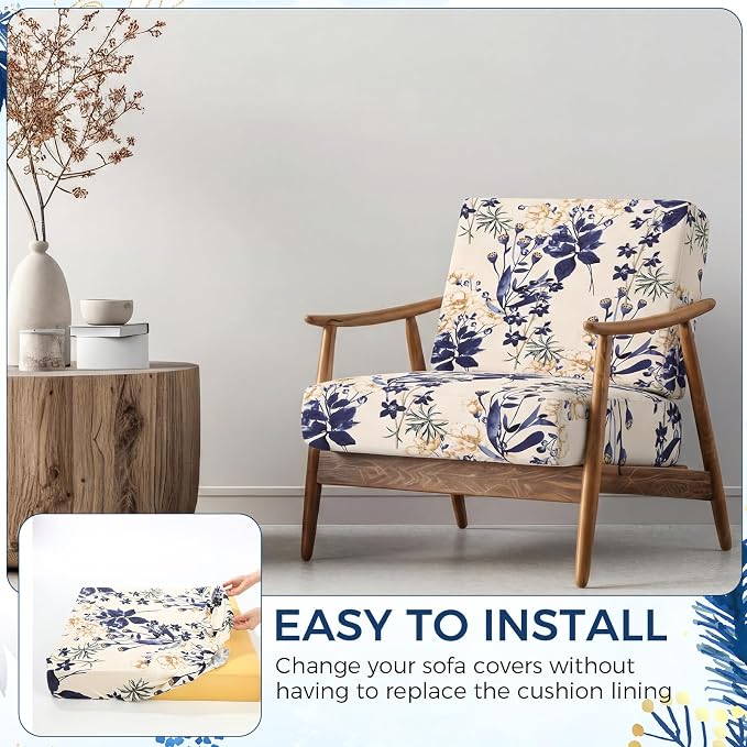 Tegeme 8 Pcs Stretch Printed Sofa Cushion Covers Outdoor Floral Couch Covers - Image 3
