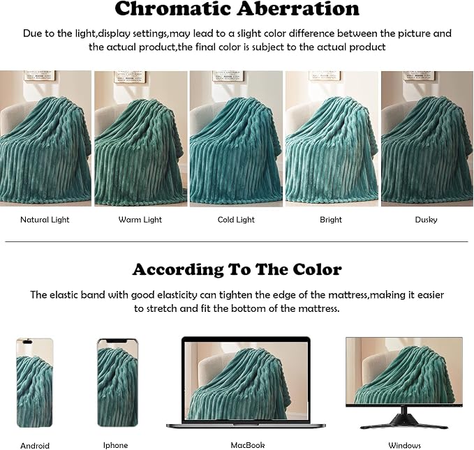 NEWCOSPLAY Super Soft King Blanket Light Teal Premium Silky Flannel Fleece 3D - Image 6
