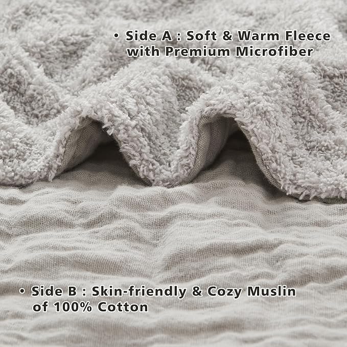 EMME Muslin and Fleece Queen Blanket Reversible - Image 3