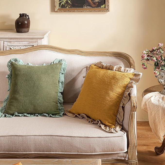 patdrea Green Shabby Chic Decorative Throw Pillow Covers 22x22 Set of 2 - Image 2