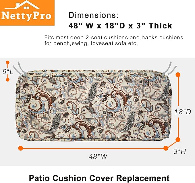 NettyPro Outdoor Patio Bench Swing Cushion Cover Replacement Water Resistant UV - Image 5