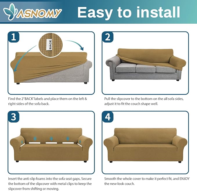 Asnomy Couch Covers for 3 Cushion Couch Stretch Sofa Covers Slipcovers - Image 7