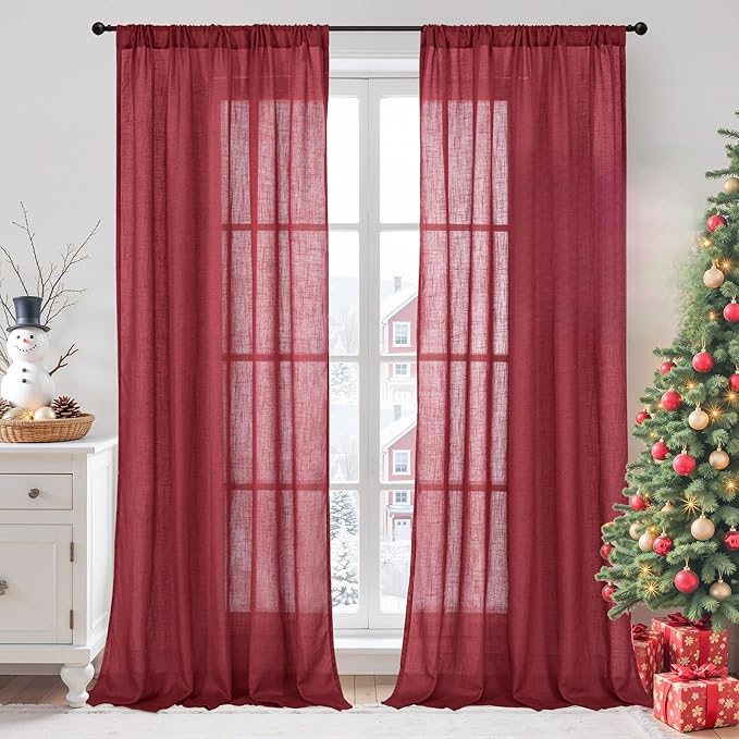 BGment Burgundy Linen Curtains 90 Inch Length by BGment