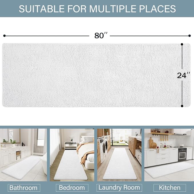 LOCHAS Luxury Bathroom Rug Shaggy Bath Mat 24 x 80 Inch, Washable Non Slip Bath - Image 2