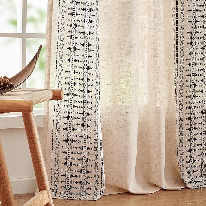 jinchan Boho Curtains for Bedroom Linen Blend Boho Curtains 96 Inches Long 2 - Image 8