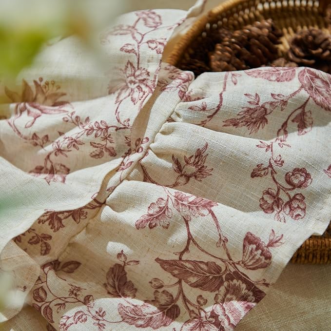 jinchan Amlie Ruffled Floral Valance Curtain Shabby Chic Linen Kitchen Valance - Image 7