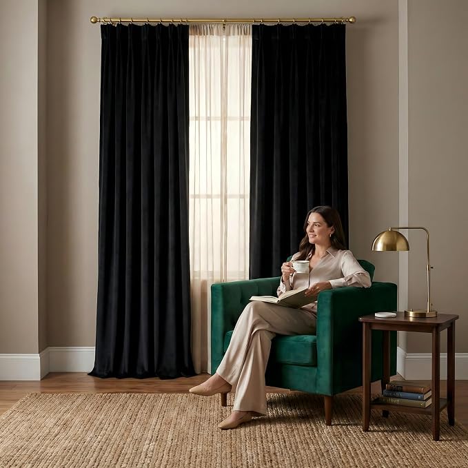 NICETOWN Black Out Velvet Curtains 96 inch Length 2 Panels - Image 2