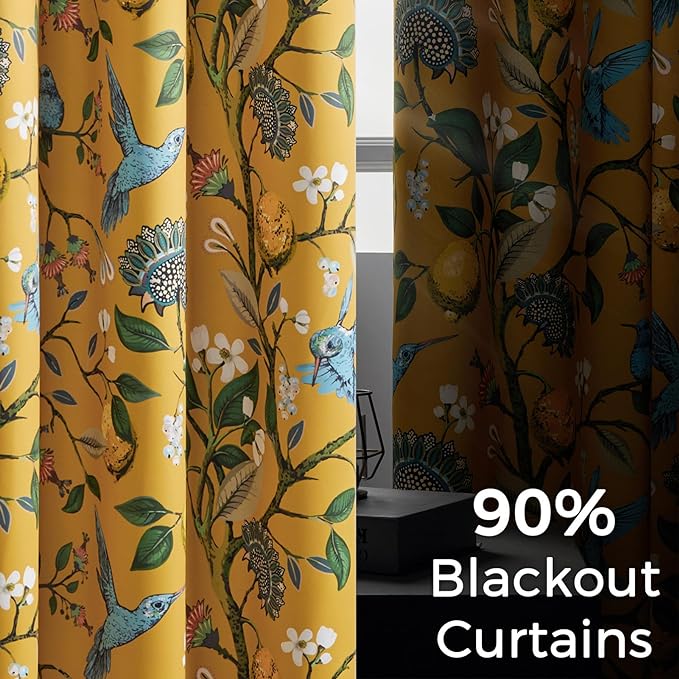 Topfinel Kitchen Curtains 45 Inch Length Mustard Yellow Vintage Blackout - Image 4