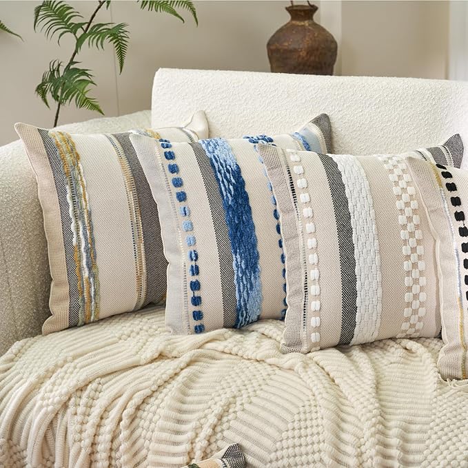 Aeckself Boho Throw Pillow Covers 18x18 Inch Set of 2, Farmhouse Decorative - Image 4