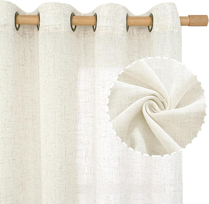 LAMIT Short Sheer Linen Curtains 40 inches Long, Bronze Grommet Linen Drapes - Image 2