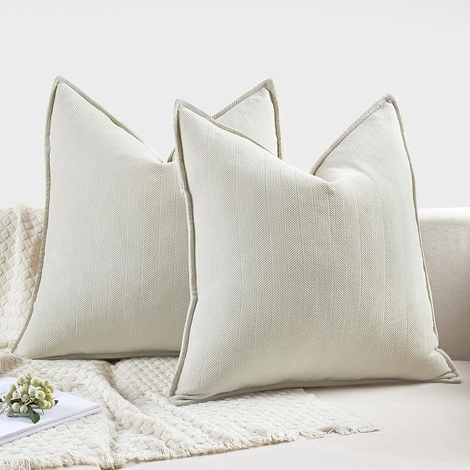 MIULEE Pack of 2 Cream White Decorative Pillow Covers 18x18 Inch Soft Chenille - Image 6
