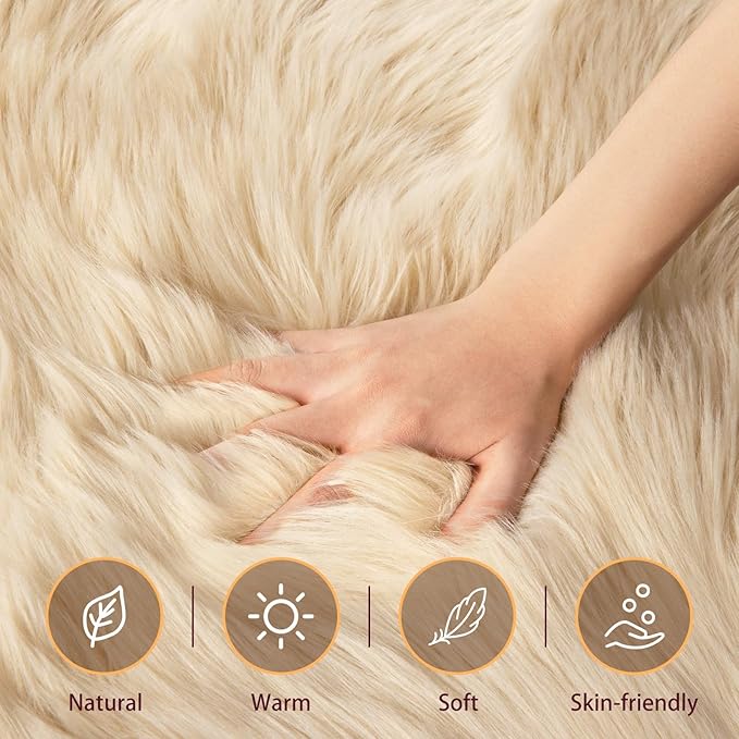 Ciicool Ultra Soft Faux Sheepskin Fur Rug Fluffy Rug - Image 3