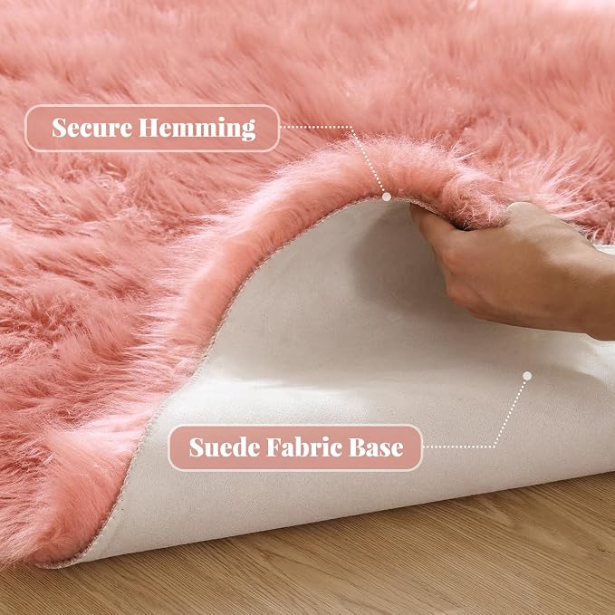 ORINOVA Pink Plush Round Rugs 6ft Large Washable Faux Fur Area Rugs - Image 3