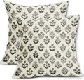 Black Grey Gray Block Print Pillow Covers 16x16 Inch Set of 2, Vintage Floral by Sivirary