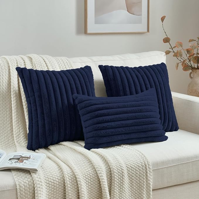 FUTEI Dark Navy Decorative Throw Pillow Covers Set of 2, 12x20 Inch Soft Fluffy - Image 4