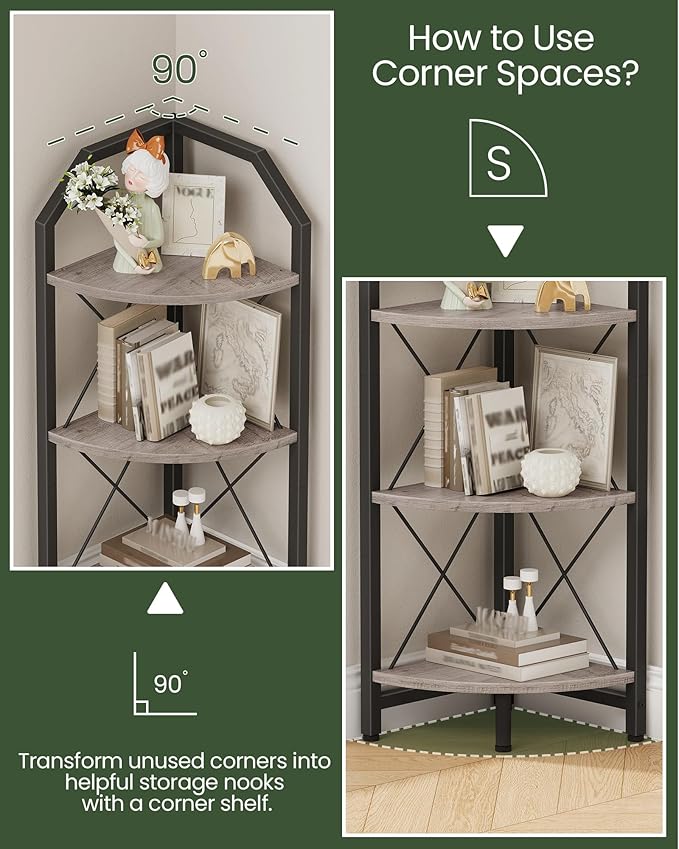 CHOEZON 3-Tier Corner Shelf, Industrial Corner Bookshelf, 35.4" Storage Stand - Image 3