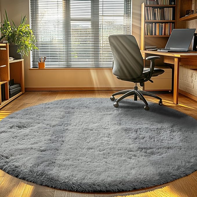 CAIYUECS Grey Round Fluffy Rug for Bedroom: Grey 5x5Feet Soft and Fluffy Area - Image 3