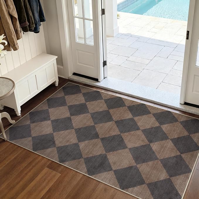 Beeiva Checkered Print Entry Rug 3x5, Non Slip Washable Kitchen Rug 3x5 Stain - Image 7