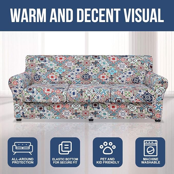 hyha Couch Cover, Floral Pattern, 4 Pieces, Sofa Slipcovers, - Image 8