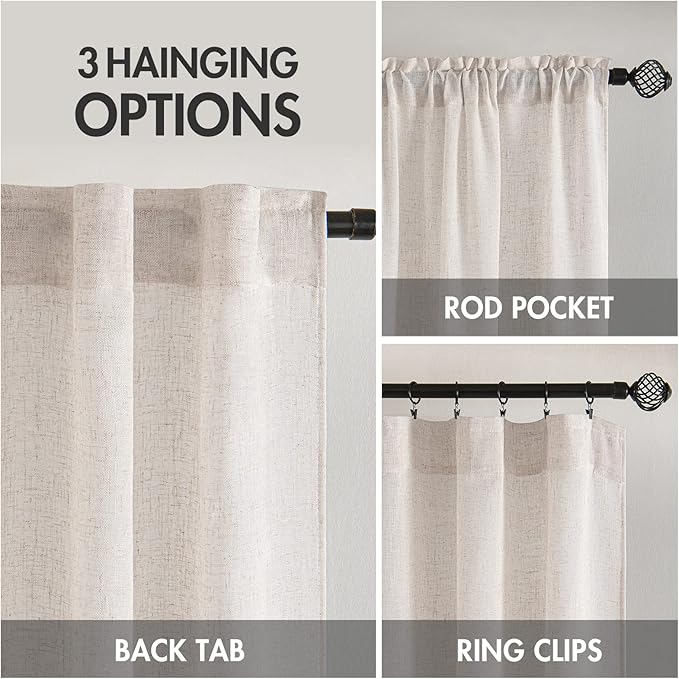 MIULEE White Linen Curtains 90 Inch Long 2 Panels Set - Image 3