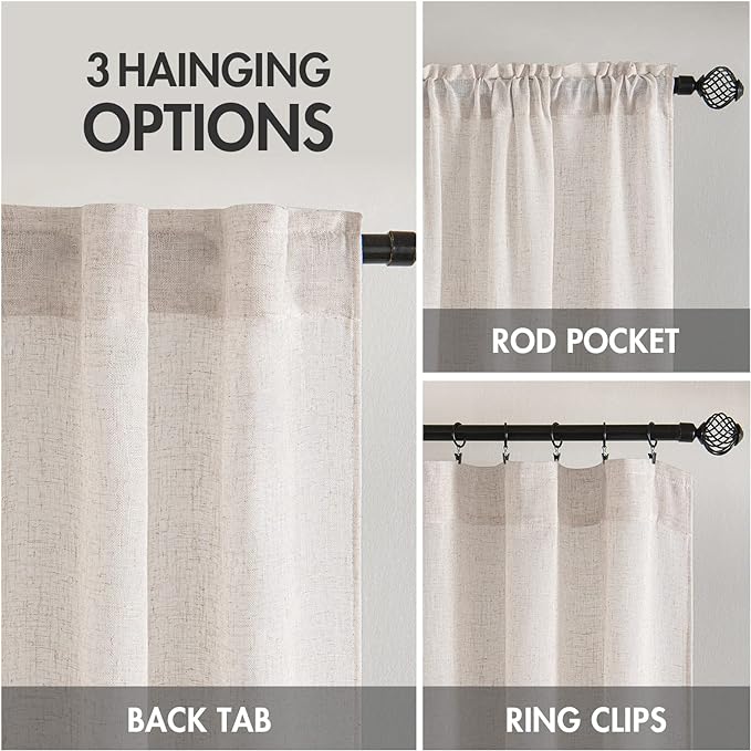 MIULEE White Linen Curtains 54 Inch Length 2 Panels - Image 3