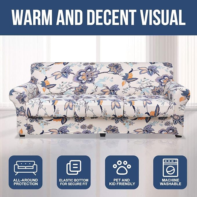 hyha Couch Cover, Floral Pattern, 4 Pieces, Sofa Slipcovers, - Image 8