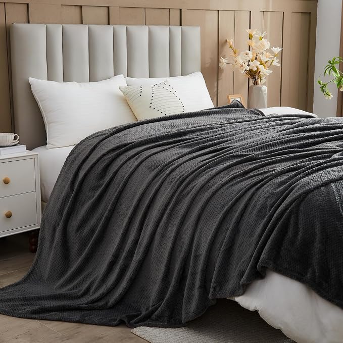 NEWCOSPLAY Super Soft Twin Blanket Dark Grey Premium Silky Flannel Fleece - Image 8