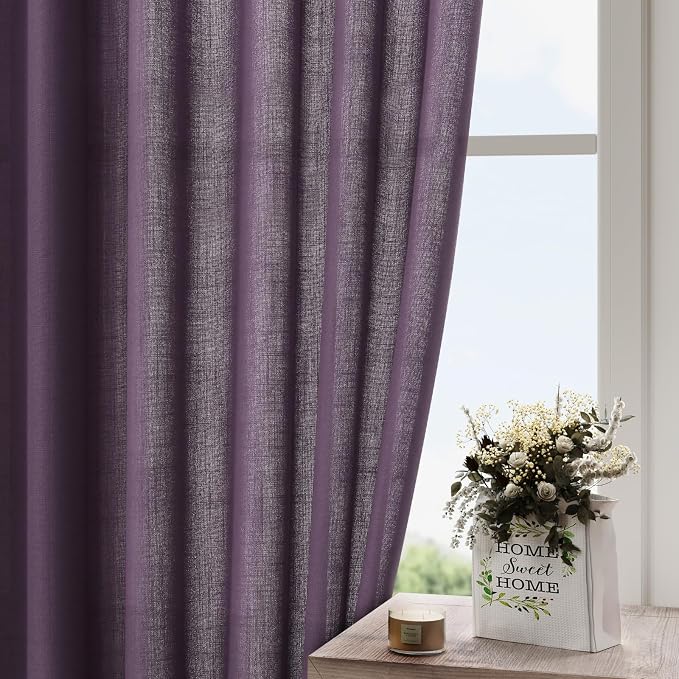 Nanspring Plum Linen Curtains 84 Inch Length 2 Panels Set - Image 4
