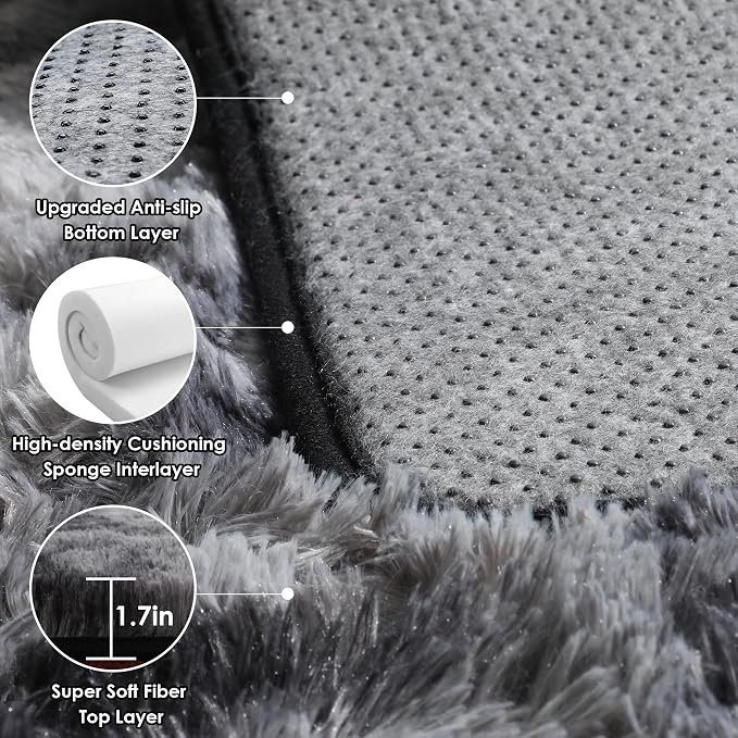 ONASAR 6x9 Area Rugs for Living Room Bedroom, Tie-Dyed Dark Grey Large Fluffy - Image 4