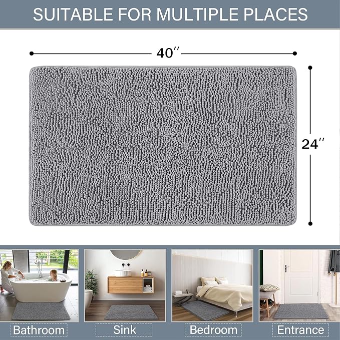 LOCHAS Luxury Bathroom Rug Shaggy Bath Mat 24 x 40 Inch, Washable Non Slip Bath - Image 2