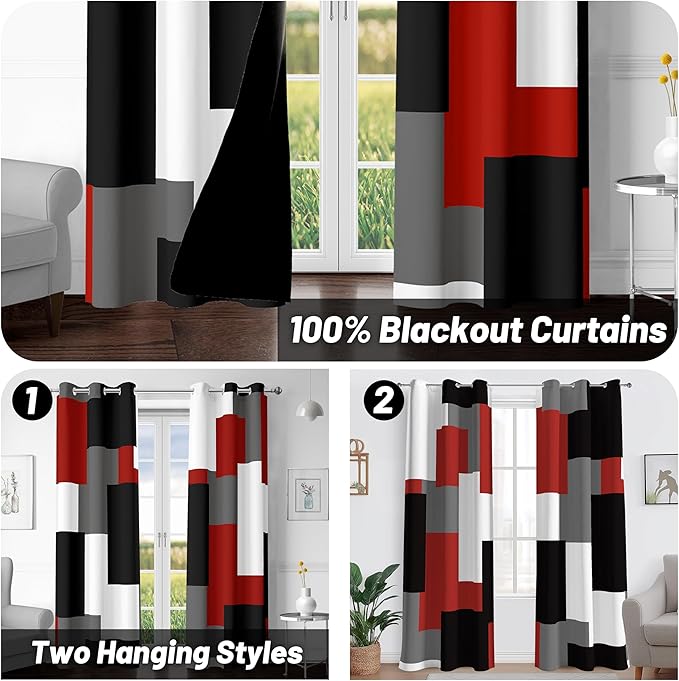 Tyrot Red Black 100% Blackout Curtains - Image 2