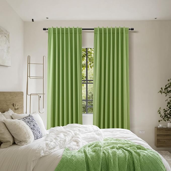 Guken Lime Green 100% Blackout Linen Curtains 108 Inch Length 2 Panels Set - Image 9