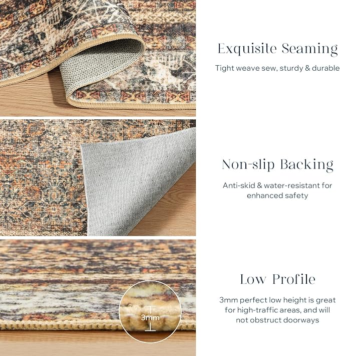 Phantoscope Washable Area Rug 5'x7' Non-Slip, Vintage Neutral Rugs - Image 5