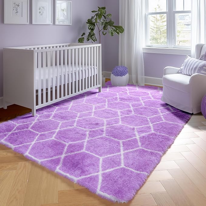 ONASAR 5x7 Area Rugs for Living Room Bedroom, Fluffy Purple and White Throw Rug - Image 7