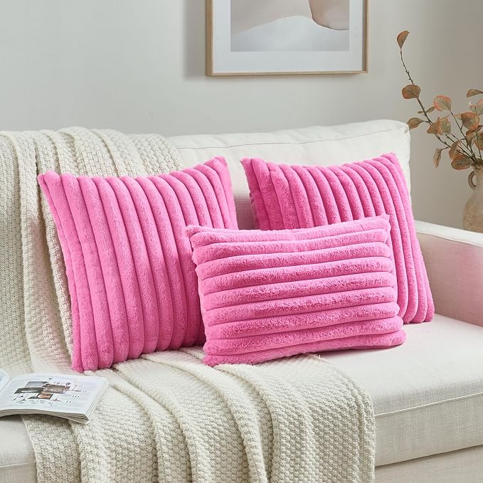 FUTEI Hot Pink Decorative Throw Pillow Covers Set of 2, 12x20 Inch Soft Fluffy - Image 4