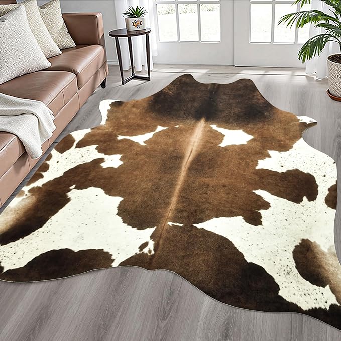 Easycozy Faux Cowhide Cow Print Rug: 4.6 x 5.2 Western Decor Faux Cowhide by HomeWesternDecoration