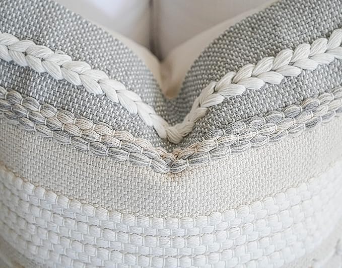 BlissBlush Gray Boho Throw Pillow Cover 22x22, Square Woven Textured Pillowcase - Image 7